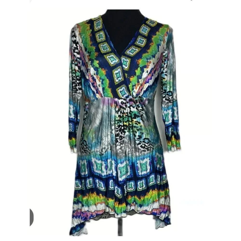 Alberto Makali Printed Long Sleeve Hi-low Minidress Sz XL